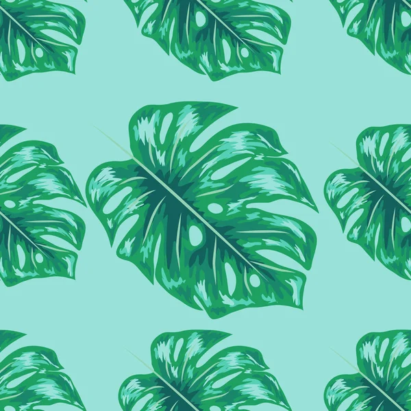 Palm Monstera Seamless Pattern. blu nero tropicale estate sfondo . — Vettoriale Stock