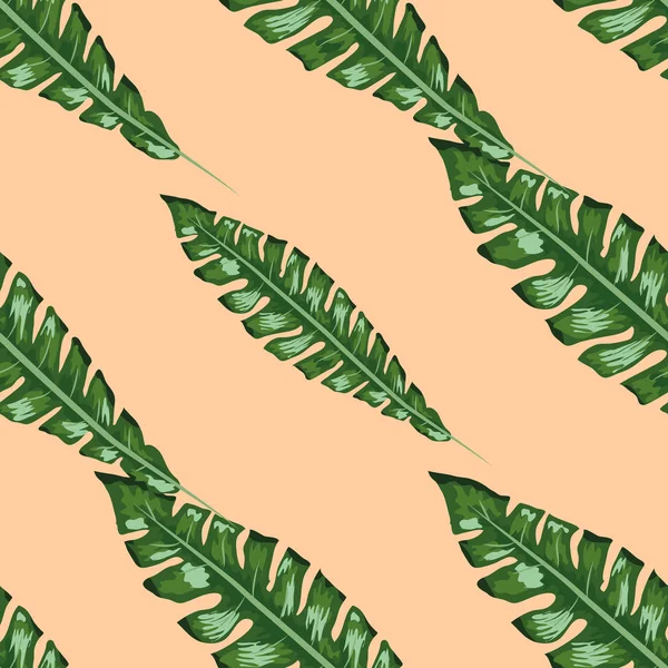 Tropical feuilles vert banane motif sans couture fond rose. Papier peint exotique — Image vectorielle