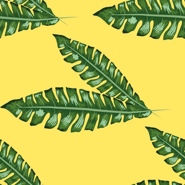 Plátano tropical hojas verdes sin costura patrón de fondo rosa. Fondo de pantalla exótico — Archivo Imágenes Vectoriales