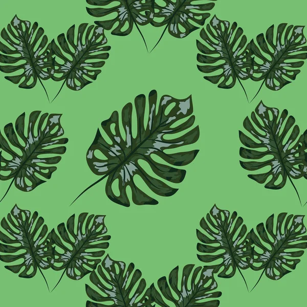 Patrón inconsútil Palm Monstera. Fondo azul negro tropical de verano . — Archivo Imágenes Vectoriales