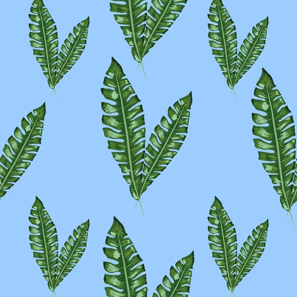 A Palm frond. Trópusi levelek varrat nélküli mintát. Banánlevél háttér. — Stock Vector