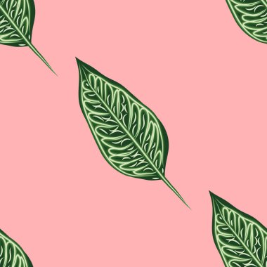 Dikişsiz desen, koyu yeşil, beyaz ve kahverengi Ficus Elastica açık arka plan yaprakları