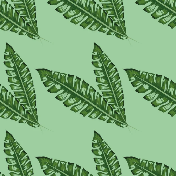 Plátano tropical hojas verdes sin costura patrón de fondo rosa. Fondo de pantalla exótico — Vector de stock