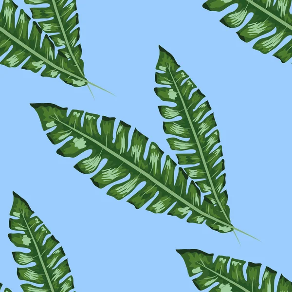 Hermoso patrón de verano floral vector sin costura con hojas de plátano — Vector de stock