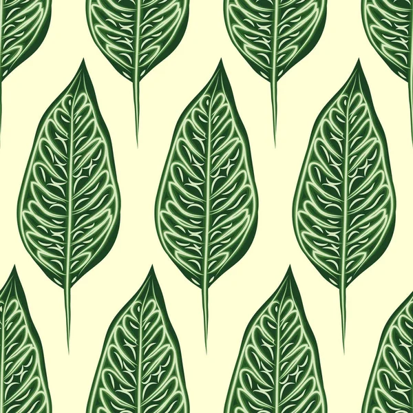 Sömlösa mönster med blad av Ficus Benjamin på grön bakgrund — Stock vektor