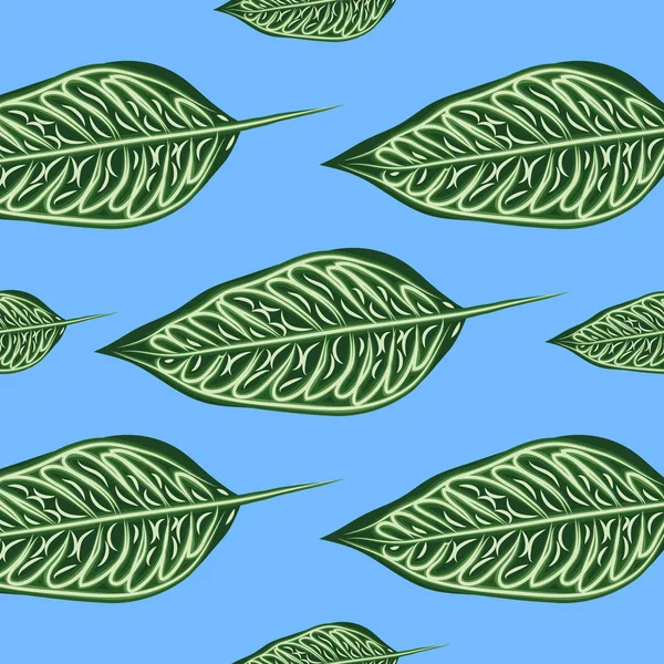 Modello senza cuciture con foglie di ficus benjamin su sfondo verde — Vettoriale Stock
