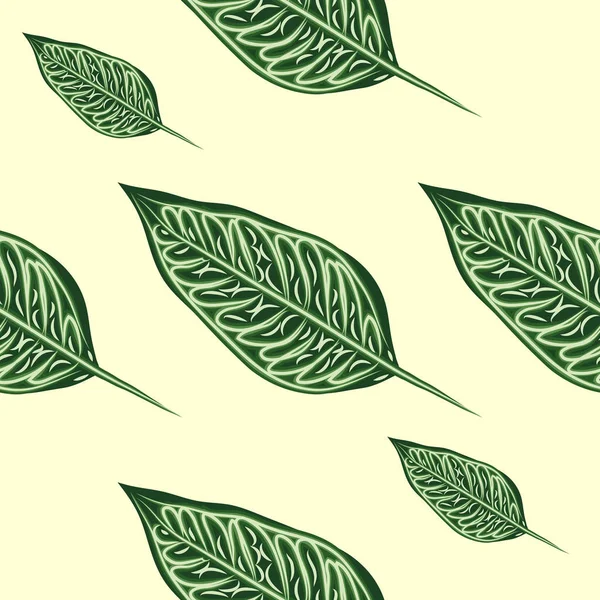 Patrón sin costuras con hojas de ficus benjamin sobre fondo verde — Vector de stock