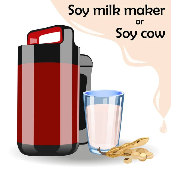 Bir makine, bir bardak süt ve bir süt sıçraması. Tanıtım afişi. Sağlıklı yaşam tarzı, vejetaryenlik kavramı. — Stok Vektör