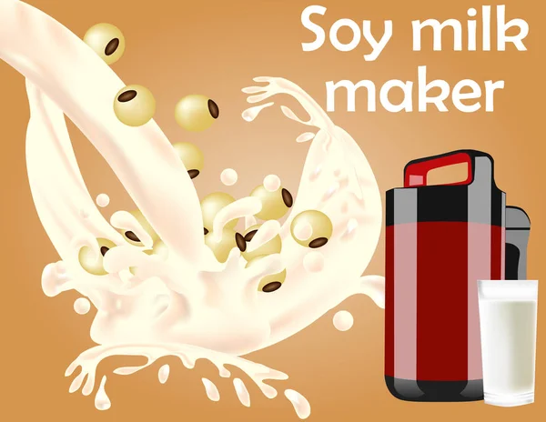 Bir makine, bir bardak süt ve bir süt sıçraması. Tanıtım afişi. Sağlıklı yaşam tarzı kavramı. — Stok Vektör
