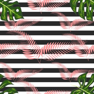 Monstera Deseni. Mayo için Yaz Tasarımı. Egzotik Palmiye Yeşillik Fon. Monstera Dikişsiz Desen.