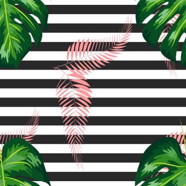 Monstera Dikişsiz çizgili desen. Yaz tropikal tasarım.