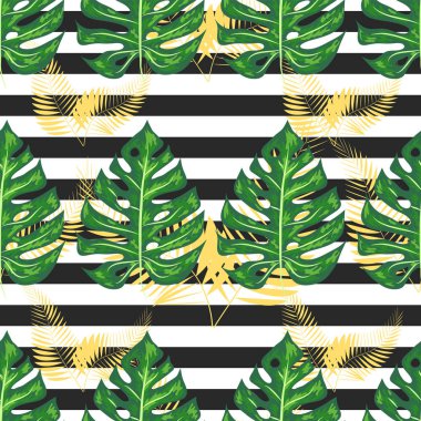 Monstera Deseni. Mayo için Yaz Tasarımı. Egzotik Palmiye Yeşillik Fon. Monstera Dikişsiz Desen.