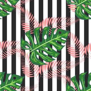 Monstera Deseni. Mayo için Yaz Tasarımı. Egzotik Palmiye Yeşillik Fon. Monstera Dikişsiz Desen.