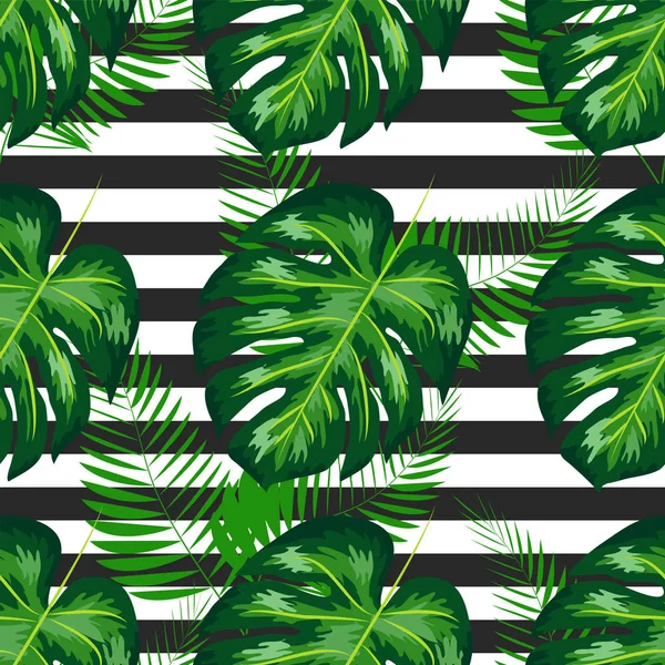Patrón de rayas sin costuras Monstera. Diseño tropical de verano . — Vector de stock