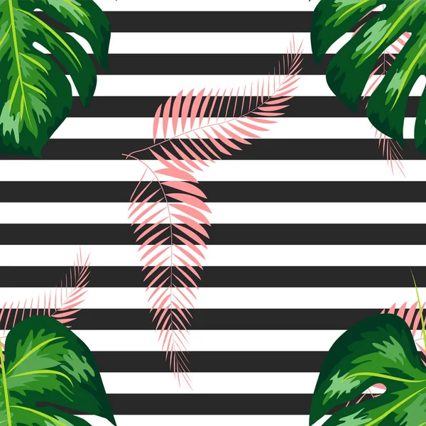 Monstera nahtloses Streifenmuster. Tropisches Sommerdesign. — Stockvektor