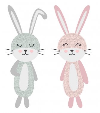 Sevimli İskandinav tarzı bunnies, kız ve erkek, çocuk tasarımı