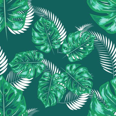 Tropikal palmiye yaprakları, monstera, orman yaprağı sorunsuz çiçek yaz desen arka plan