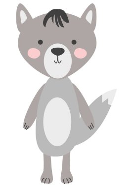 gri kurt beyaz arka plan üzerinde izole. İskandinav ve halk tarzı sevimli orman hayvanları.