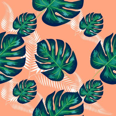 Doğa kusursuz desen. El çizilmiş soyut tropikal yaz arka plan: palmiye, monstera siluet yaprakları, çizgi sanatı, grunge, karalama dokular.