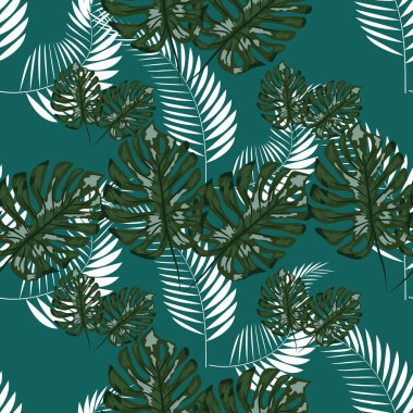 Doğa kusursuz desen. El çizilmiş soyut tropikal yaz arka plan: palmiye, monstera siluet yaprakları, çizgi sanatı, grunge, karalama dokular.