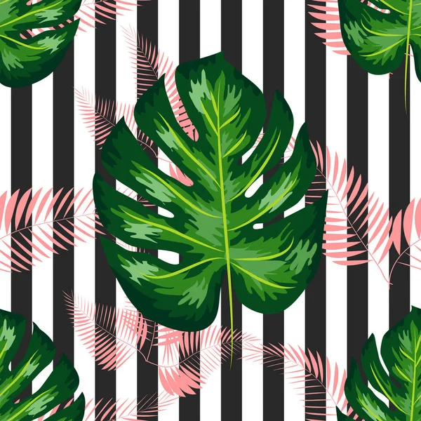 Patrón tropical con hojas de Monstera. Diseño de verano — Archivo Imágenes Vectoriales