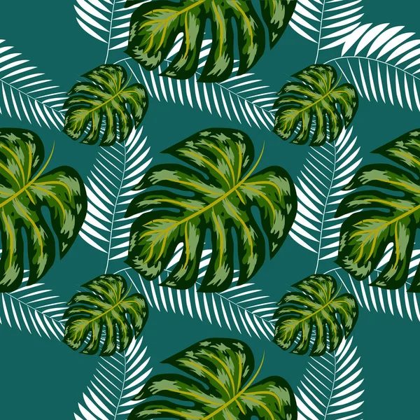 Hojas de palma tropical, hoja de la selva sin costuras fondo floral — Vector de stock