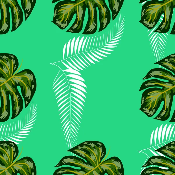 Orman bitkileri ile parlak tropikal arka plan. palmiye yaprakları ile egzotik desen. — Stok Vektör