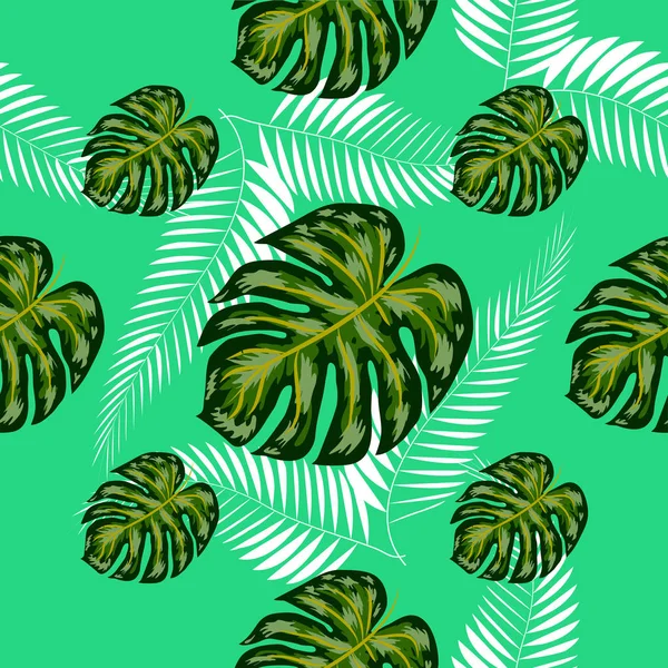 Padrão sem costura tropical. Projeto da botânica, folhas da selva da palmeira, monstera . — Vetor de Stock