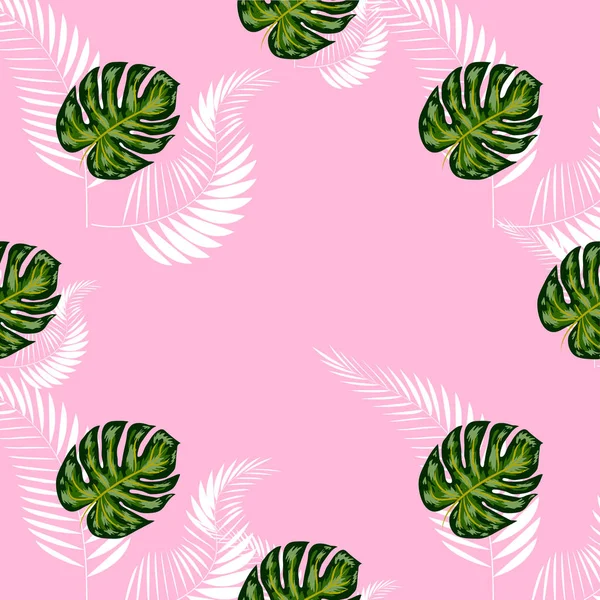 Nahtloses Muster mit tropischen Blättern: Palmen, Monstera, Passionsfrucht. wunderschöner Allover Print mit handgezeichneten exotischen Pflanzen. Botanisches Design von Bademoden — Stockvektor