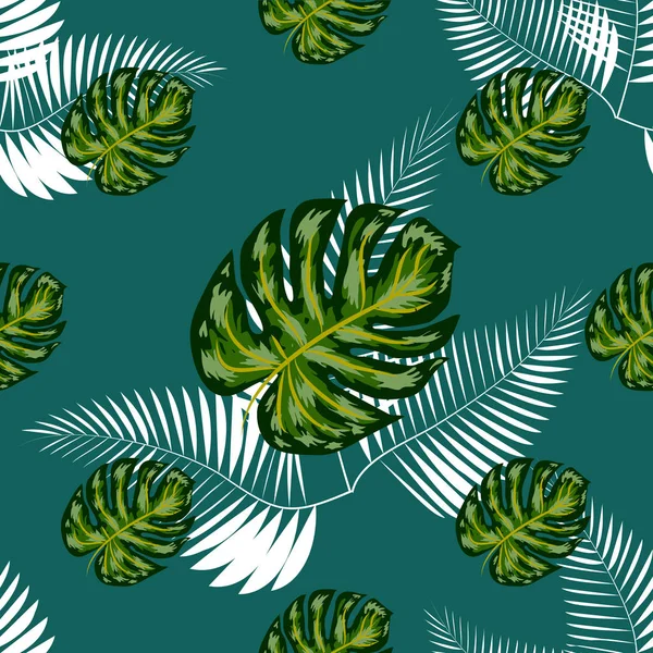 Folhas de palma tropicais, folha da selva sem costura floral padrão fundo — Vetor de Stock