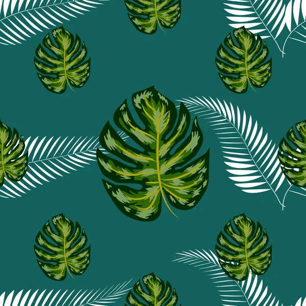 Fondo tropical brillante con plantas de la selva. patrón exótico con hojas de palma . — Vector de stock