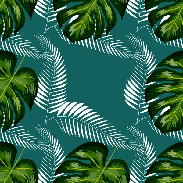 Тропические пальмовые листья, листья джунглей бесшовный цветочный узор фон — стоковый вектор