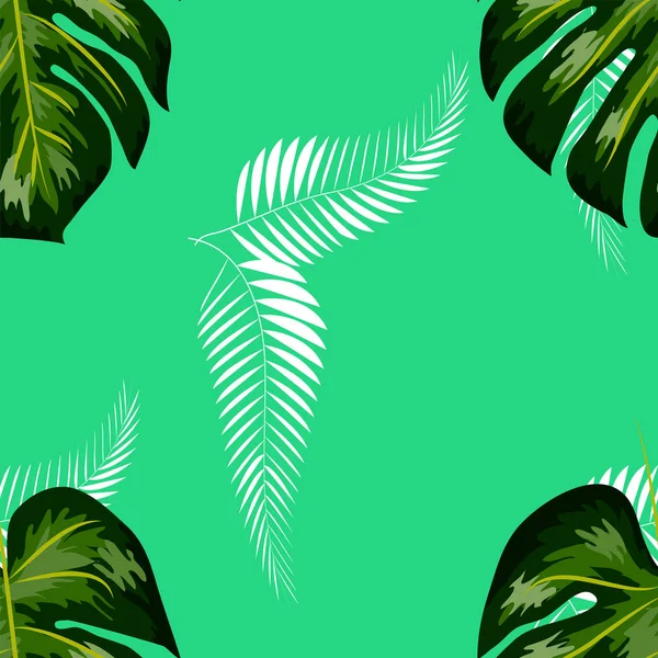 Fondo tropical brillante con plantas de la selva. patrón exótico con hojas de palma . — Vector de stock