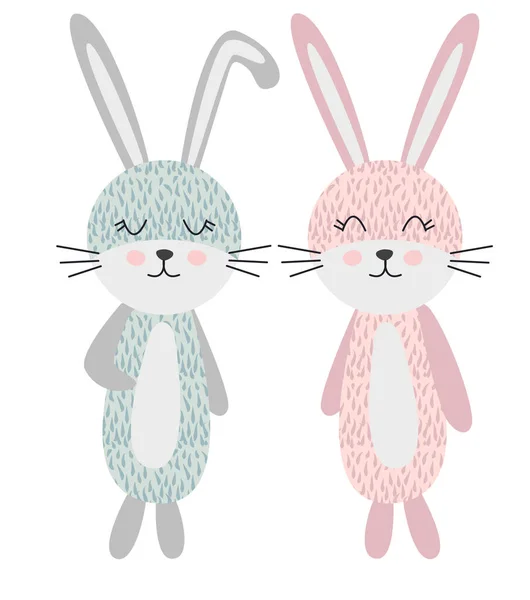 Cute Scandinavian style bunnies, girl and boy, children's design — Stock Vector