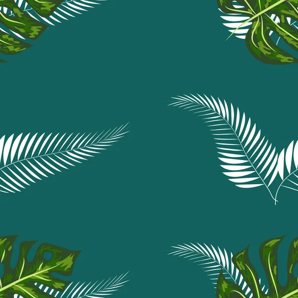 Tropical exótico floral verde y rojo hojas de palma monstera patrón sin costuras. Fondo de pantalla selva exótica . — Vector de stock