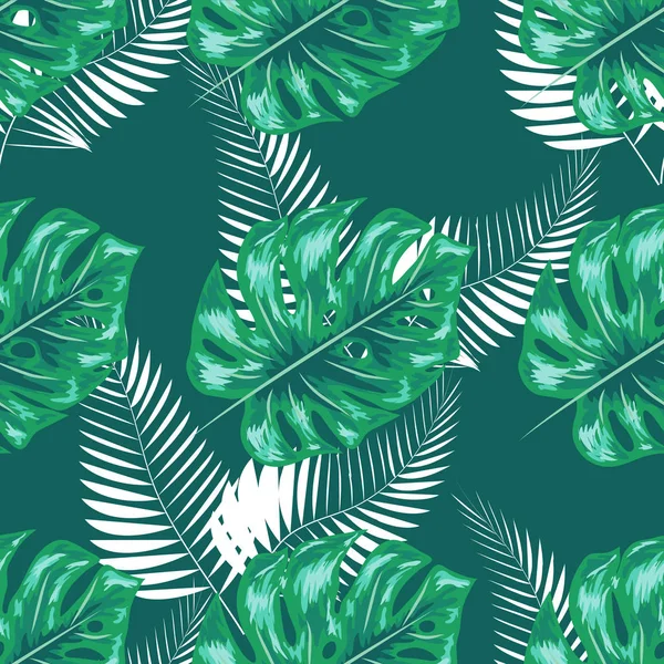 Motif vert avec des feuilles de palmier de Monstera. Conception sans couture de tissu tropical d'été . — Image vectorielle