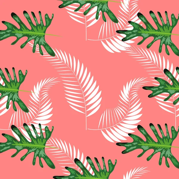 Tropische Blätter, Palmen, Monstera Blatt, florale nahtlose Muster Hintergrund — Stockvektor