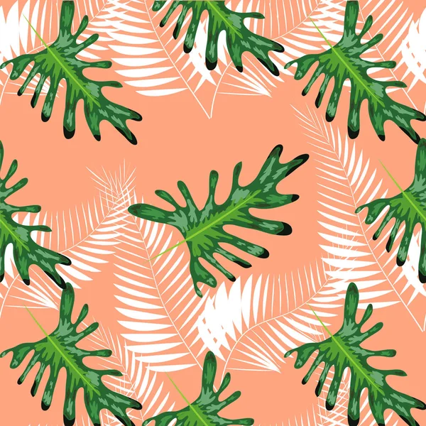 Tropische Blätter, Palmen, Monstera Blatt, florale nahtlose Muster Hintergrund — Stockvektor