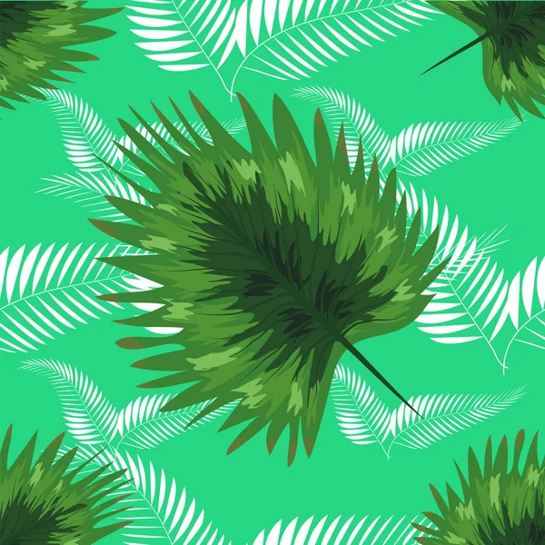 Patrón tropical sin costuras. Diseño botánico, hojas de la selva azul de palmeras y flores . — Vector de stock