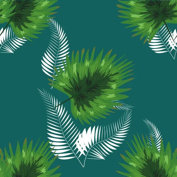 Tropische nahtlose Muster. Botanik Design, blaue Dschungelblätter von Palmen und Blumen. — Stockvektor