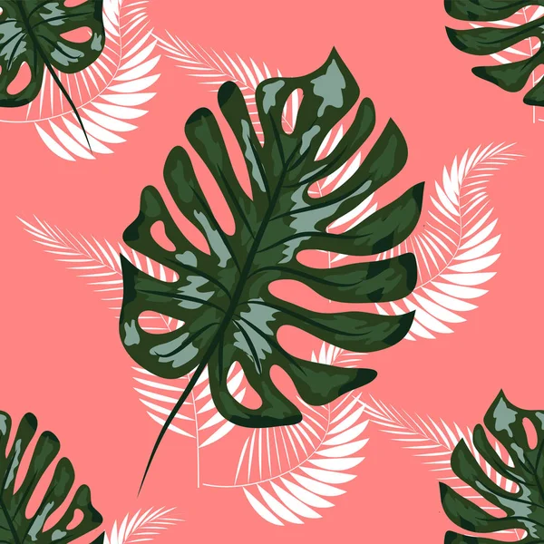 Padrão sem costura da natureza. Mão desenhado abstrato tropical verão fundo: palma, monstera folhas em silhueta, arte de linha, grunge, scribble texturas . — Vetor de Stock