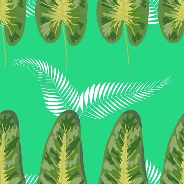 Modello tropicale senza soluzione di continuità. Disegno botanico, foglie di giungla blu di palma e fiori . — Vettoriale Stock