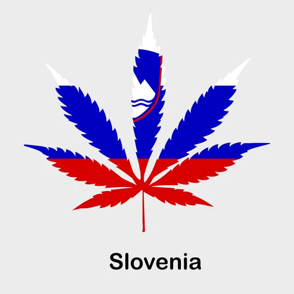 Bandera en forma de hoja de cannabis. El concepto de legalización de la marihuana, cannabis en Eslovenia — Archivo Imágenes Vectoriales