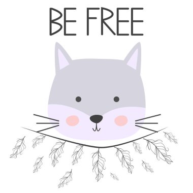 Şirin kedi çocuk gülümseyen yüz sanatı. Alıntı 