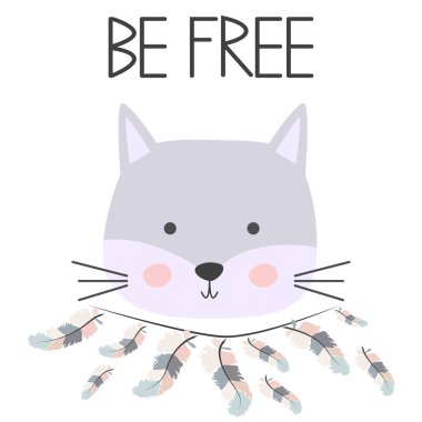 Şirin kedi çocuk gülümseyen yüz sanatı. Alıntı 