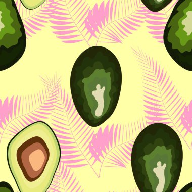 Avokado ve yaprakları ile tropikal dikişsiz desen. Mutfak, kapaklar ve kumaş için desen.
