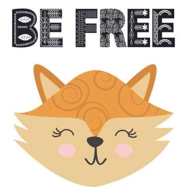 İskandinav tarzında gülümseyen şirin tilki suratı. Yazıtta 