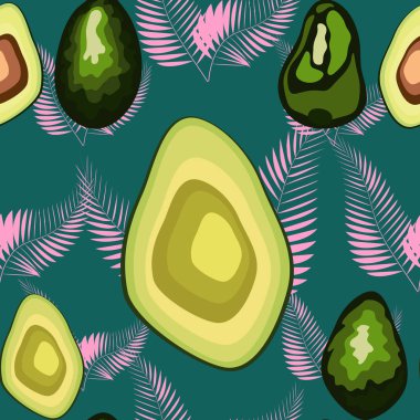 benzersiz trendy organik tarzı tropikal ve egzotik meyve ile sorunsuz desen, avokado meyve olgun.