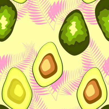 benzersiz trendy organik tarzı tropikal ve egzotik meyve ile sorunsuz desen, avokado meyve olgun.