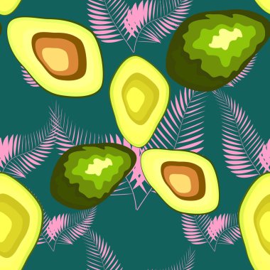 benzersiz trendy organik tarzı tropikal ve egzotik meyve ile sorunsuz desen, avokado meyve olgun.
